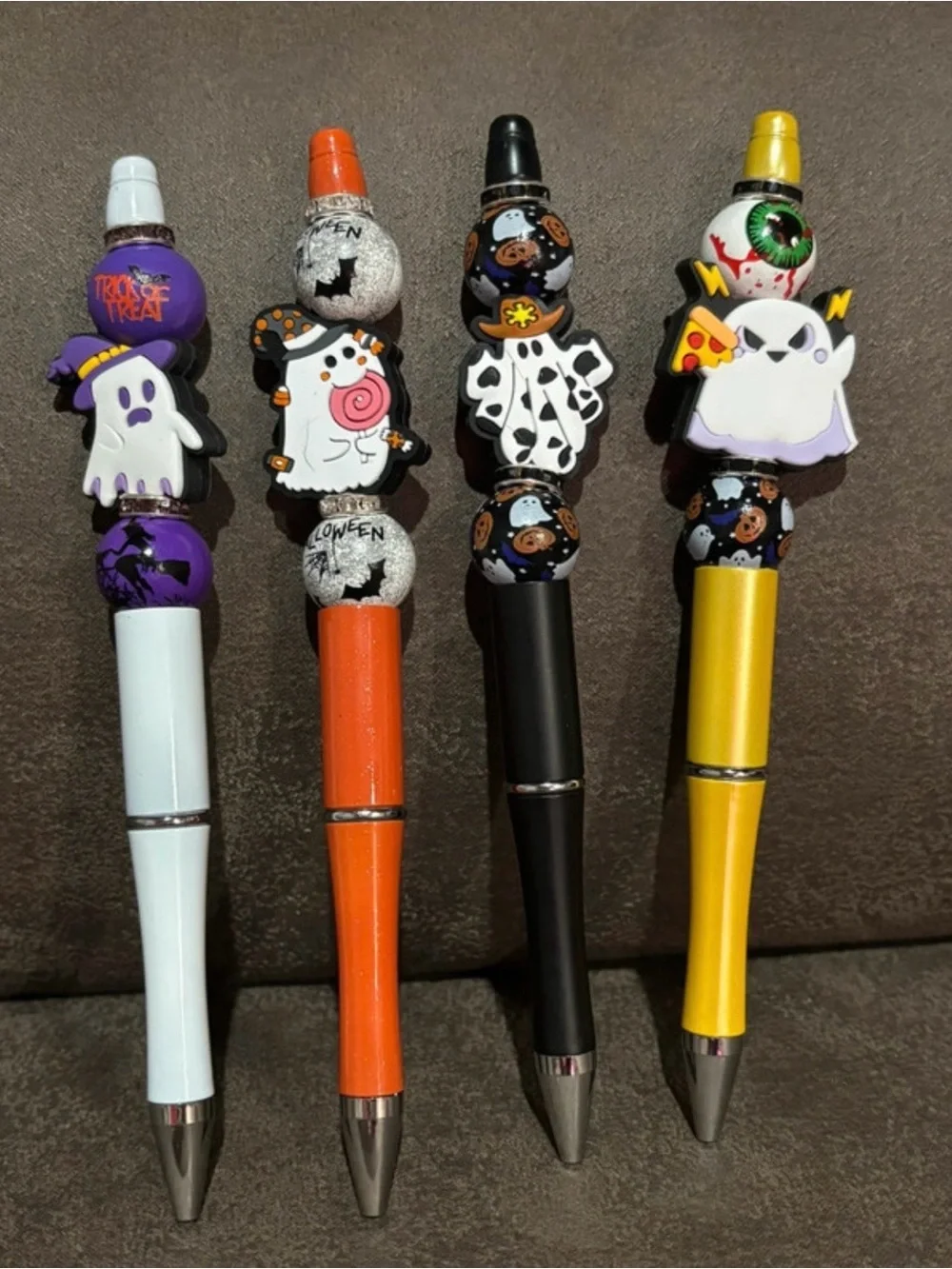 Halloween Novelty Pens - Set of 4 (White, Orange, Black, Yellow)